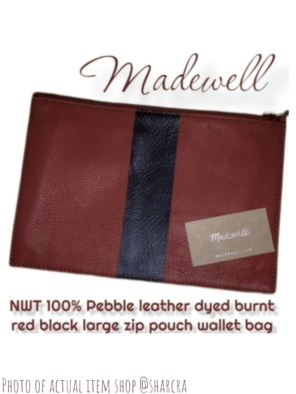 Madewell preppy leather pouch dyed burnt red black stripe clutch wallet Handbag